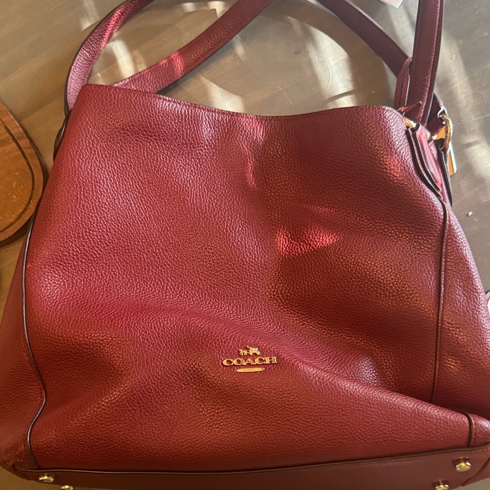 Coach Shoulder Bag in Deep Burgundy with Gold Logo